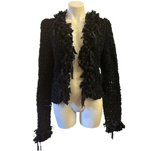 Vintage 80’s Estelle Black Ribbon Knit Crocheted Cardigan Art-to-Wear Artsy